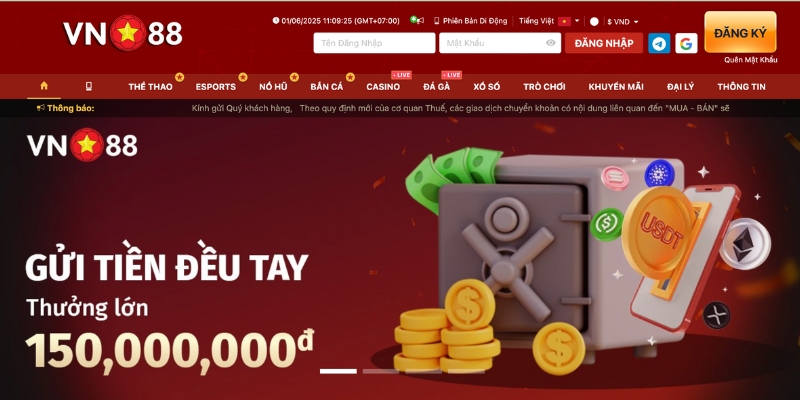 Giao diện VN88 thân thiện, đẹp mắt